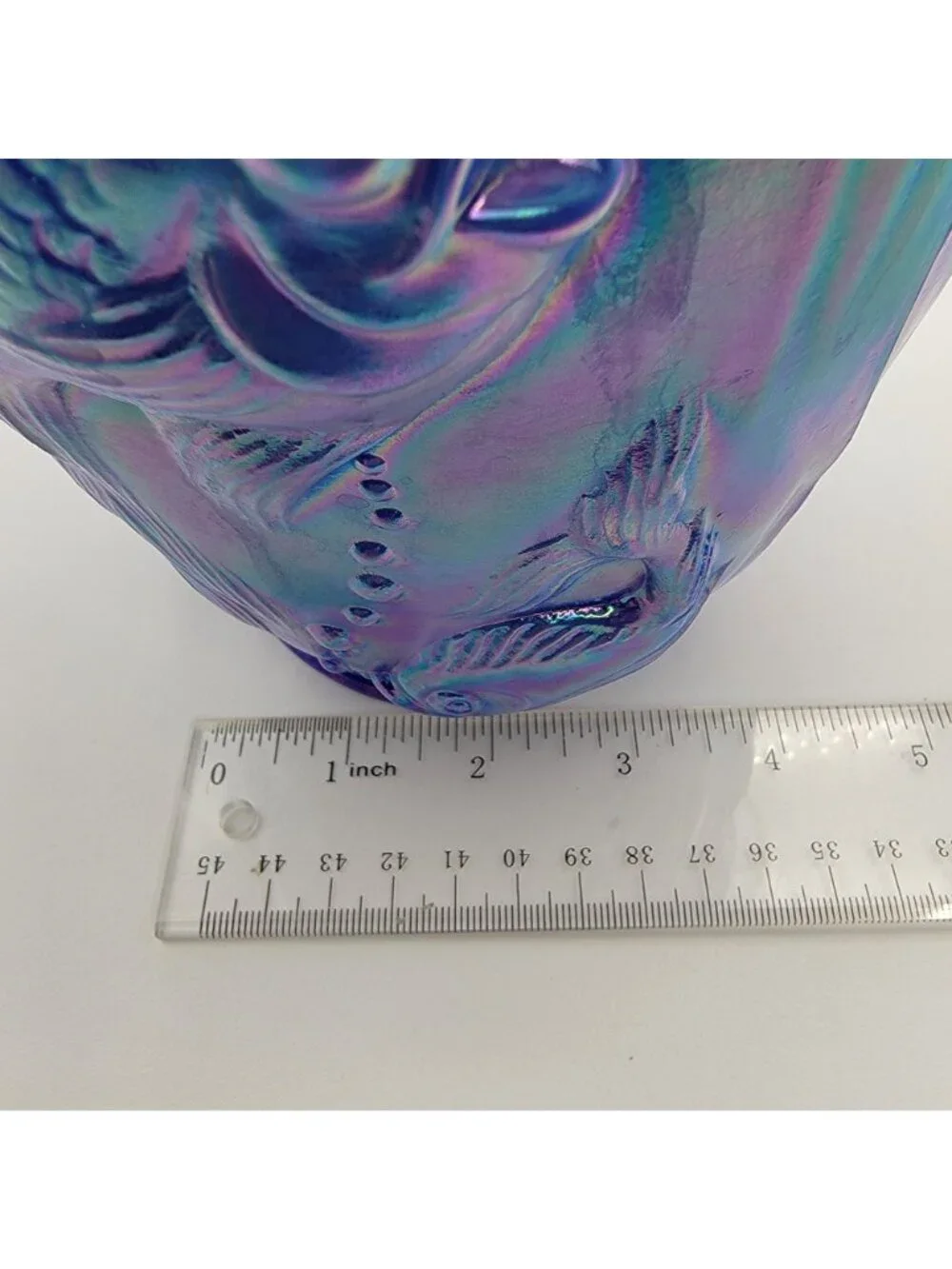 Fenton Glass 2004 Atlantis Periwinkle Iridescent Blue Fish Vase